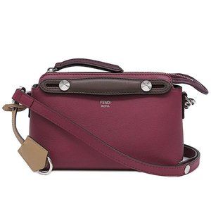 Authentic FENDI By The Way Mini Leather Shoulder Handbag Crossbody Burgundy